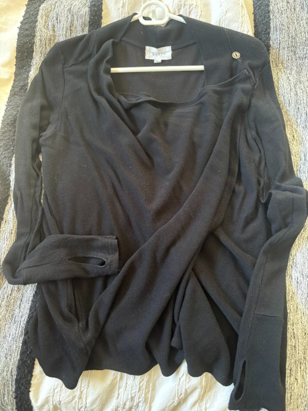 Korye Black Asymmetrical Drape Front Cardigan with Thumbholes - M